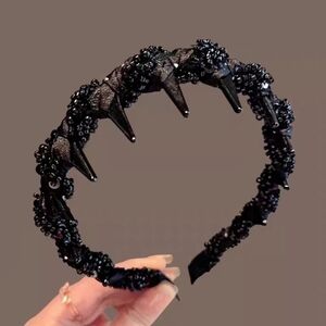 Elegant Black Beaded Headband